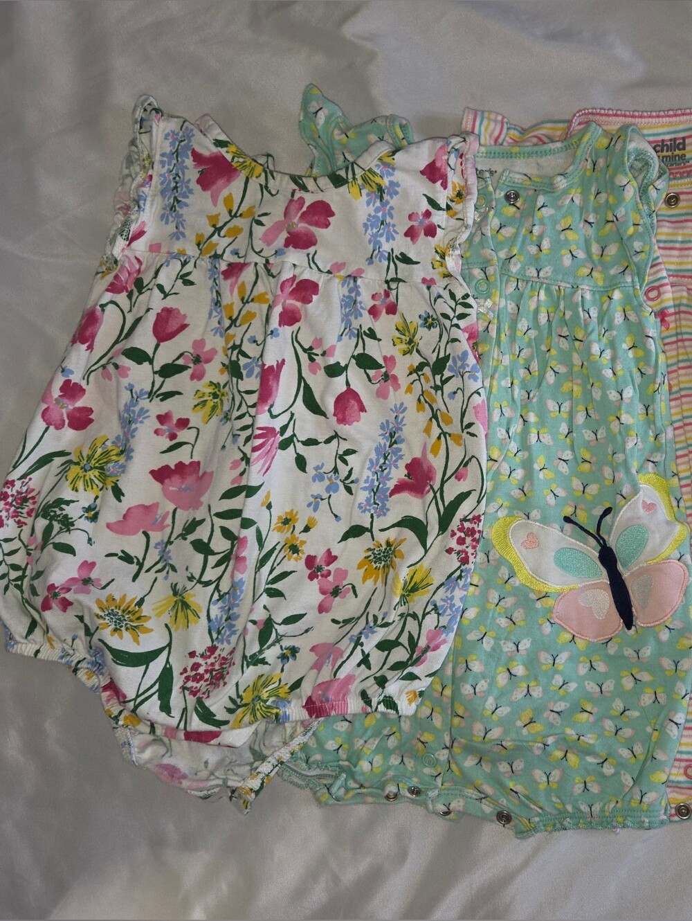 Bundle Of Baby Girl Snap Rompers - Pink, Yellow, Teal